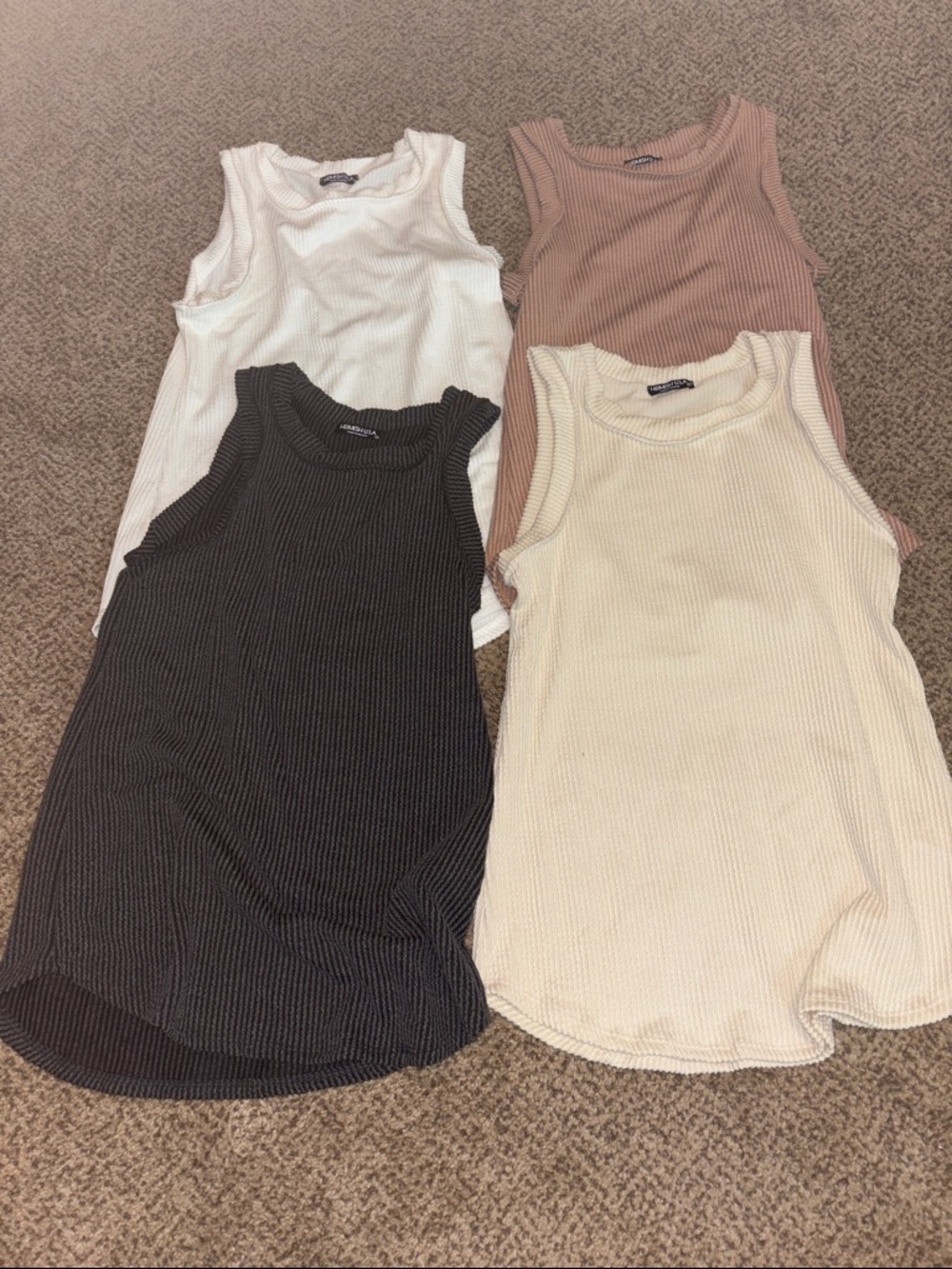 Ribbed Sleeveless Tank Top Lot - White, Black, Cream, Tan Small